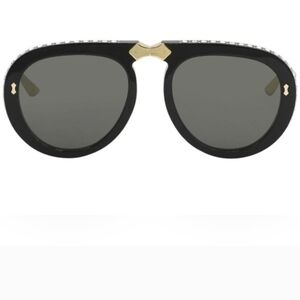 Gucci Black & Gold Oversized Aviator Sunglasses
